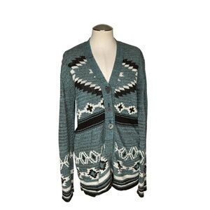 Green 3 USA Southwestern Aztec Knit Cardigan Sweater XL Made in USA